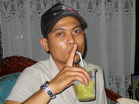 David drinking avocado juice